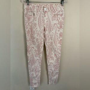Black Orchid floral jeans pink cream retro 80’s Y2K ankle length feminine SZ 28”